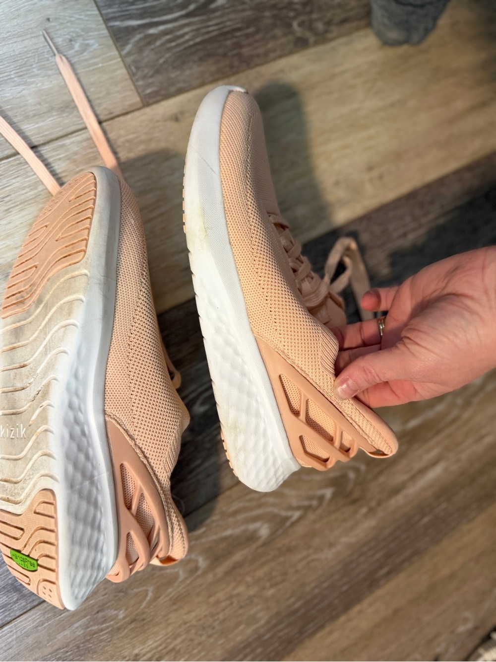 Women’s Peach Knit Running Sneakers with Cushioned White Sole